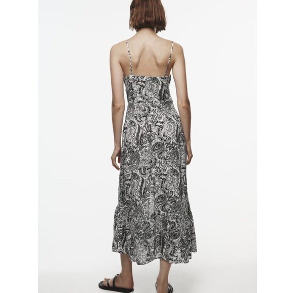 ZARA Black and White Paisley Print Midi Dress - Size Medium NEW WITH TAG! - Picture 1 of 8